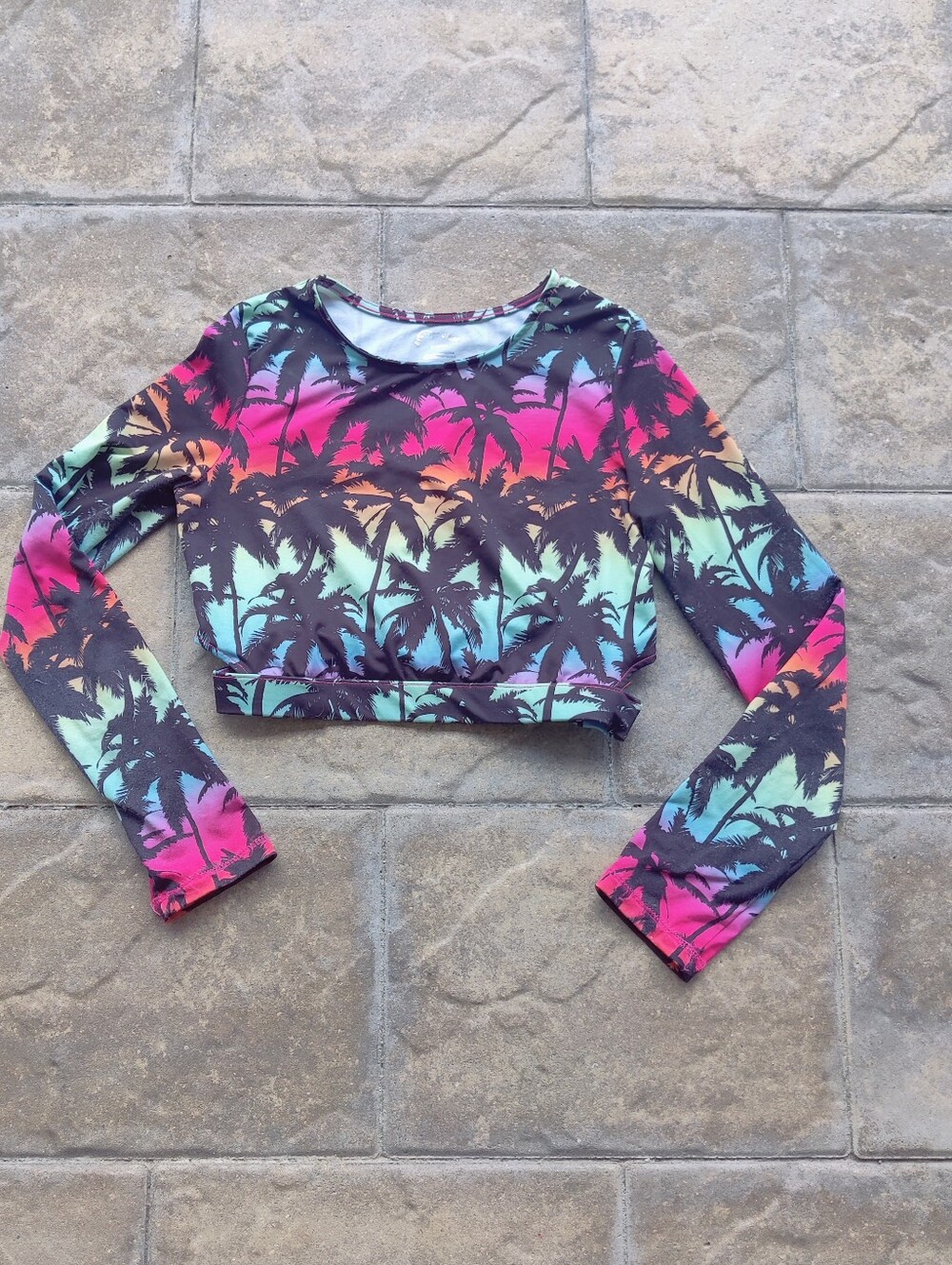 art class Pink, Purple & Aqua Palm Print Swim Cover Up  Crop Top